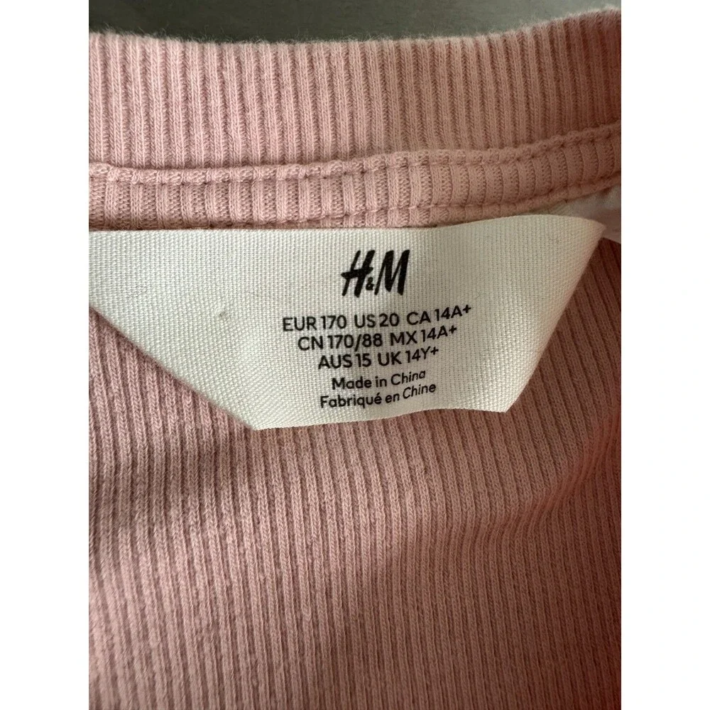 H&M Girls 14 Kuromi Jersey Top Pink Ribbed Long Sleeve Round Neck Slim Fit
